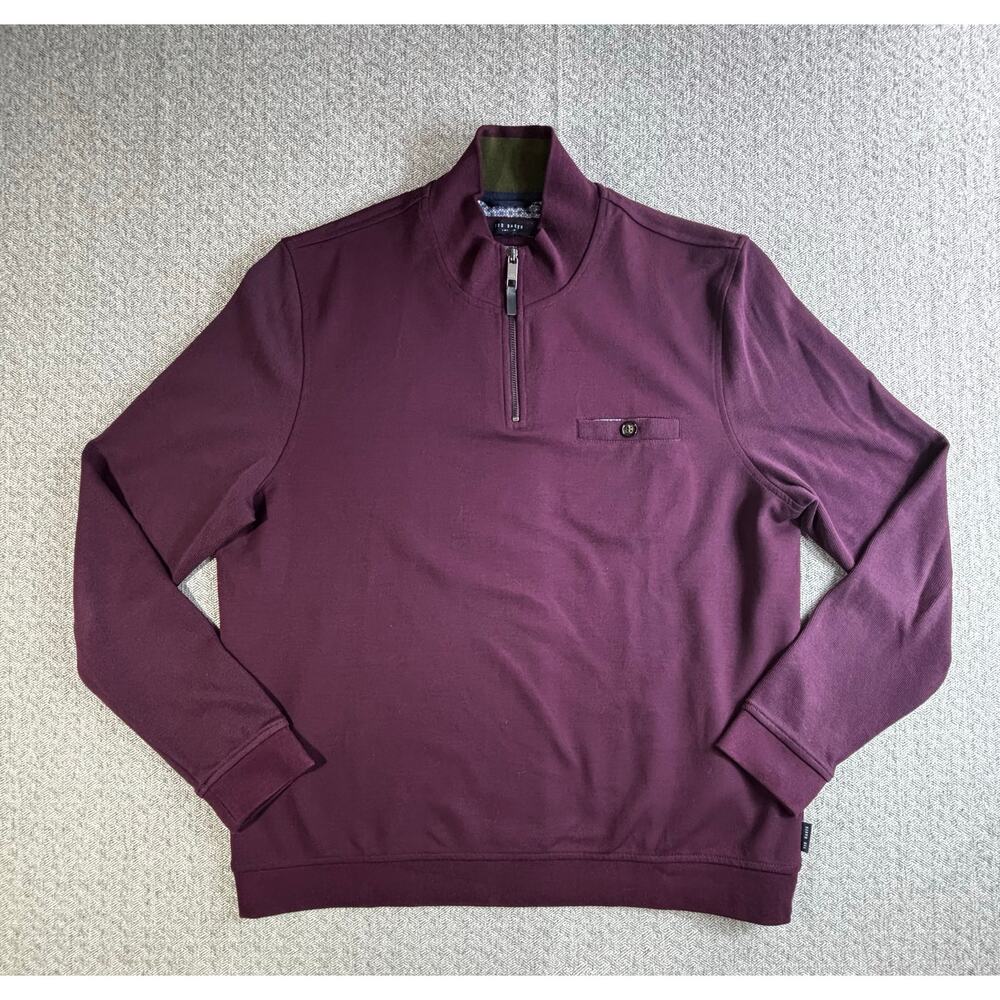 Ted Baker London Sz 6 Men's Quarter Zip Sweater Burgundy Red Pullover